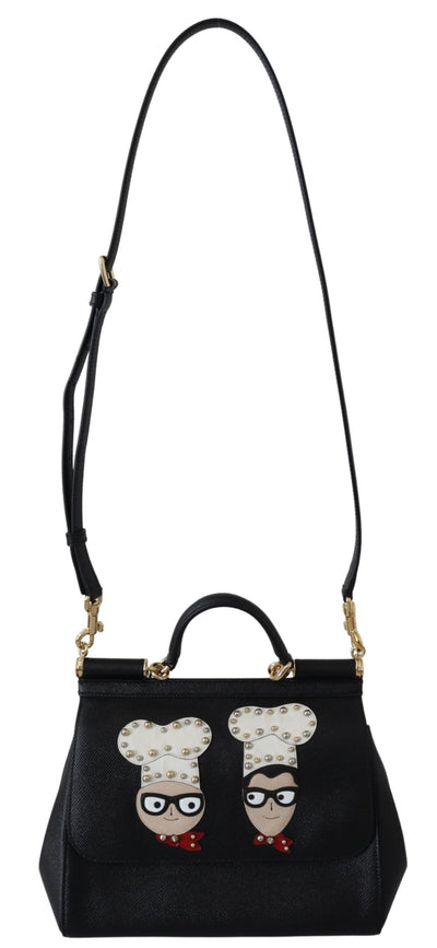 Black Leather #dgfamily Borse Satchel Handbag Purse SICILY Bag