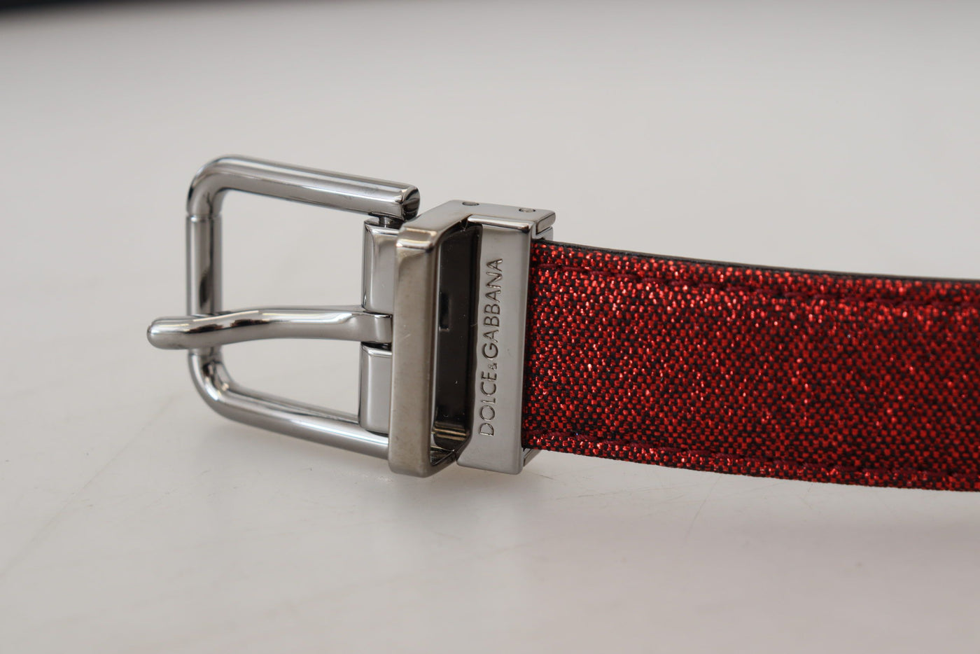 Red Glittered Leather Silver Metal Buckle