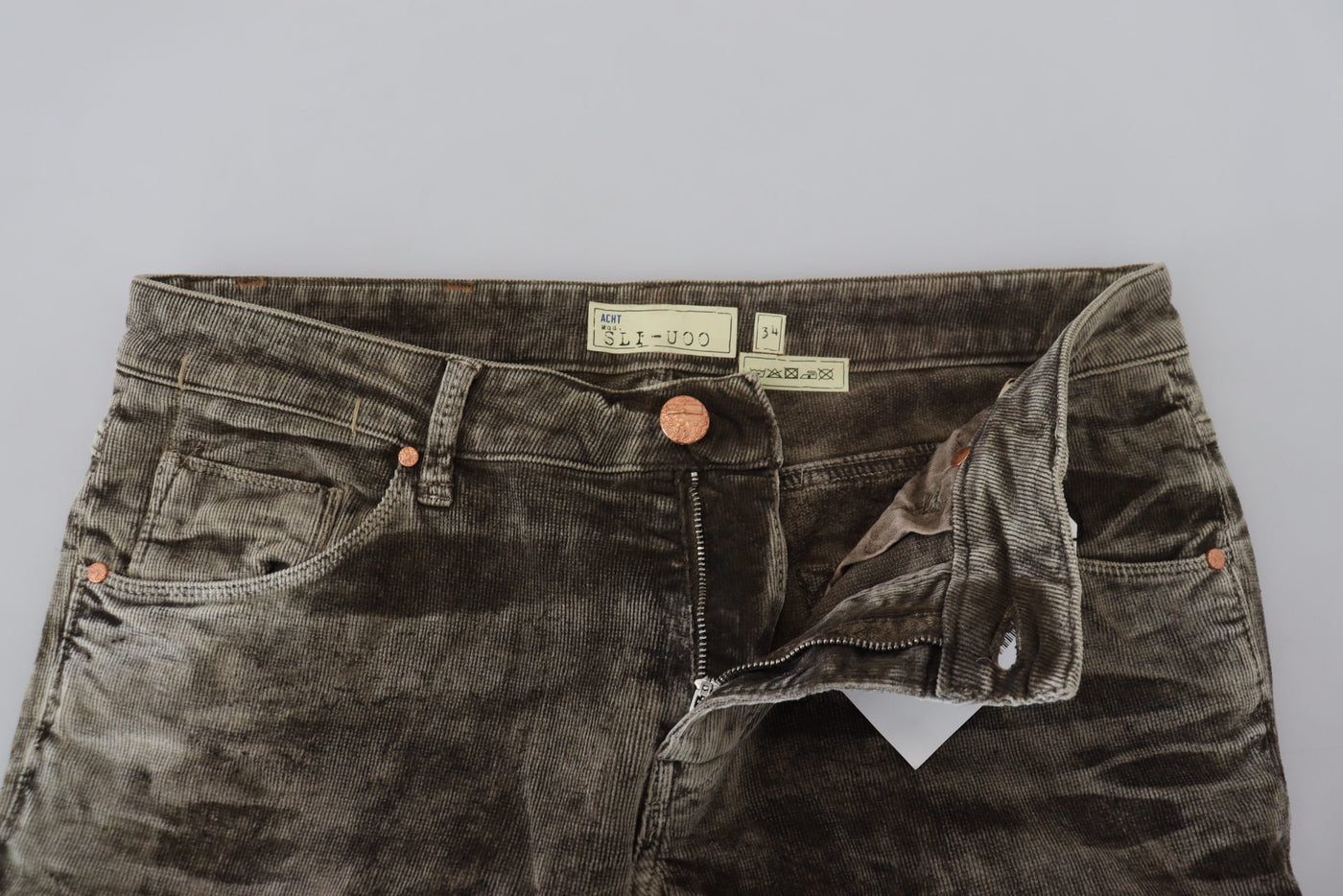 Gray Washed Cotton Corduroy Slim Fit Men Jeans