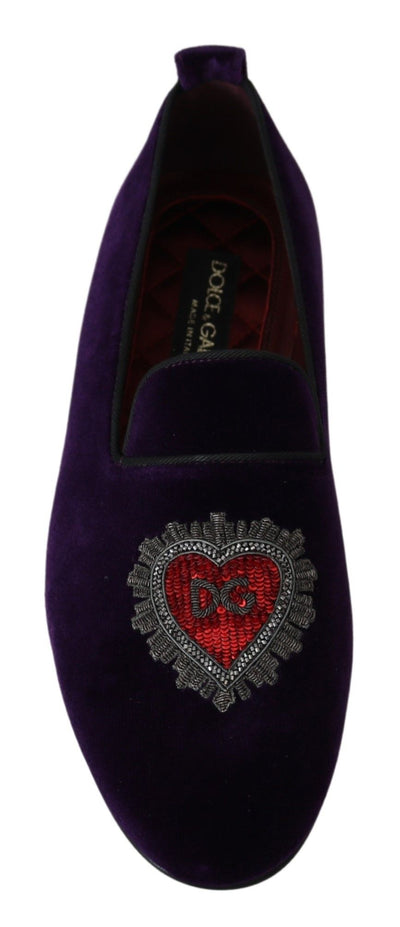 Purple Velvet Flats Heart Loafers Shoes