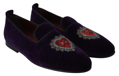 Purple Velvet Flats Heart Loafers Shoes