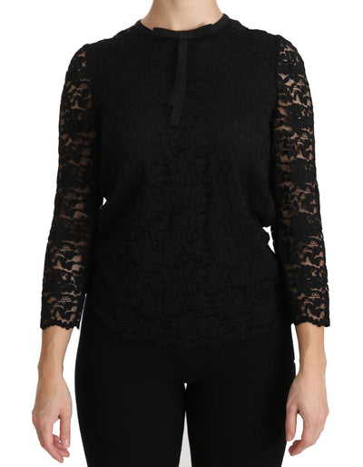 Black Lace Long Sleeve Nylon Blouse