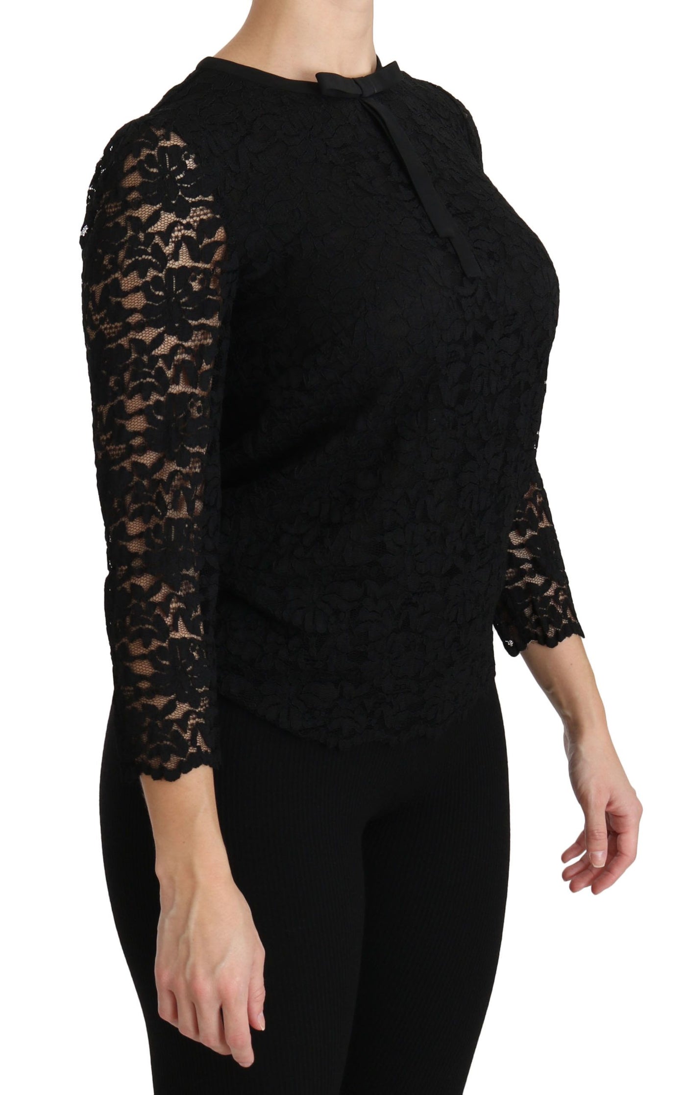 Black Lace Long Sleeve Nylon Blouse