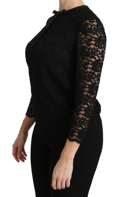 Black Lace Long Sleeve Nylon Blouse