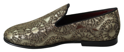 Gold Jacquard Flats Mens Loafers Shoes