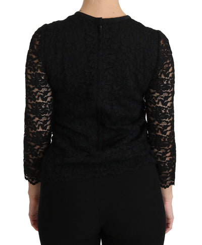 Black Lace Long Sleeve Nylon Blouse