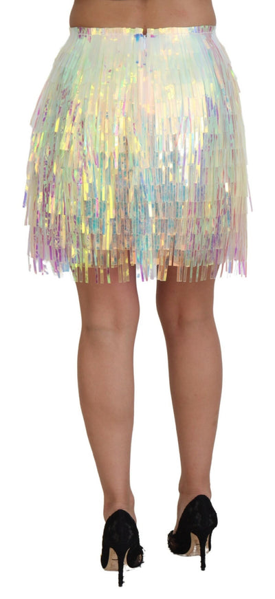 Multicolor Iridescent Fringed Tulle Skirt