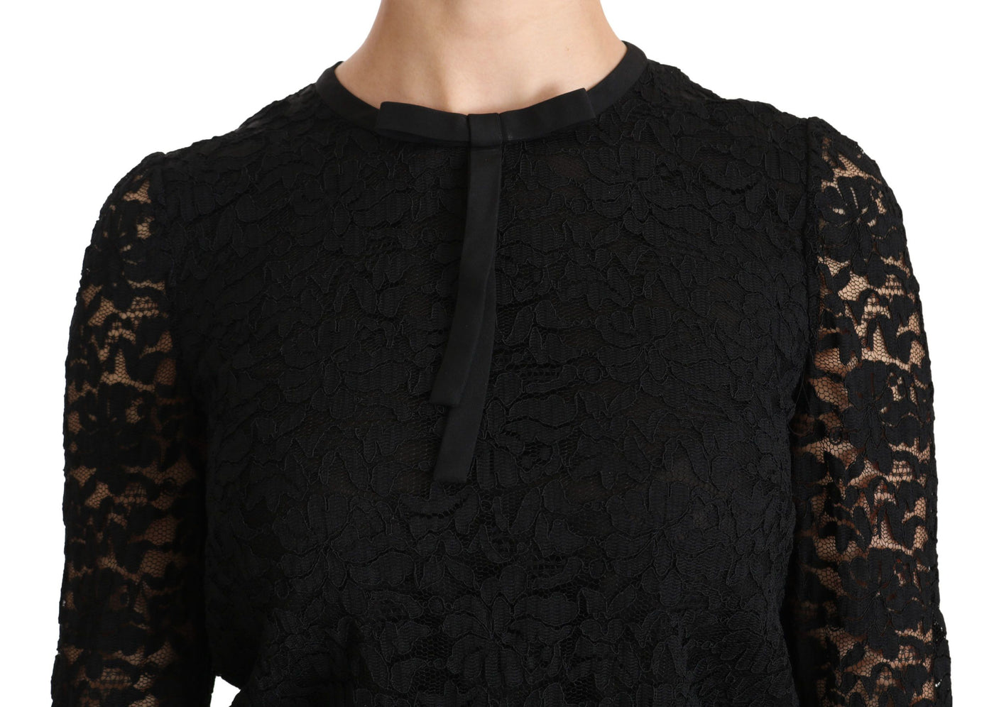 Black Lace Long Sleeve Nylon Blouse