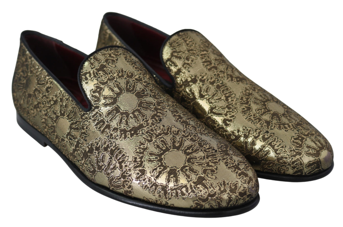 Gold Jacquard Flats Mens Loafers Shoes