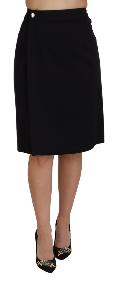 Black Wool Pencil Cut High Waist Skirt