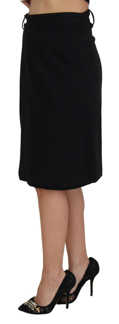 Black Wool Pencil Cut High Waist Skirt