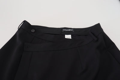 Black Wool A-line High Waist Mini Skirt