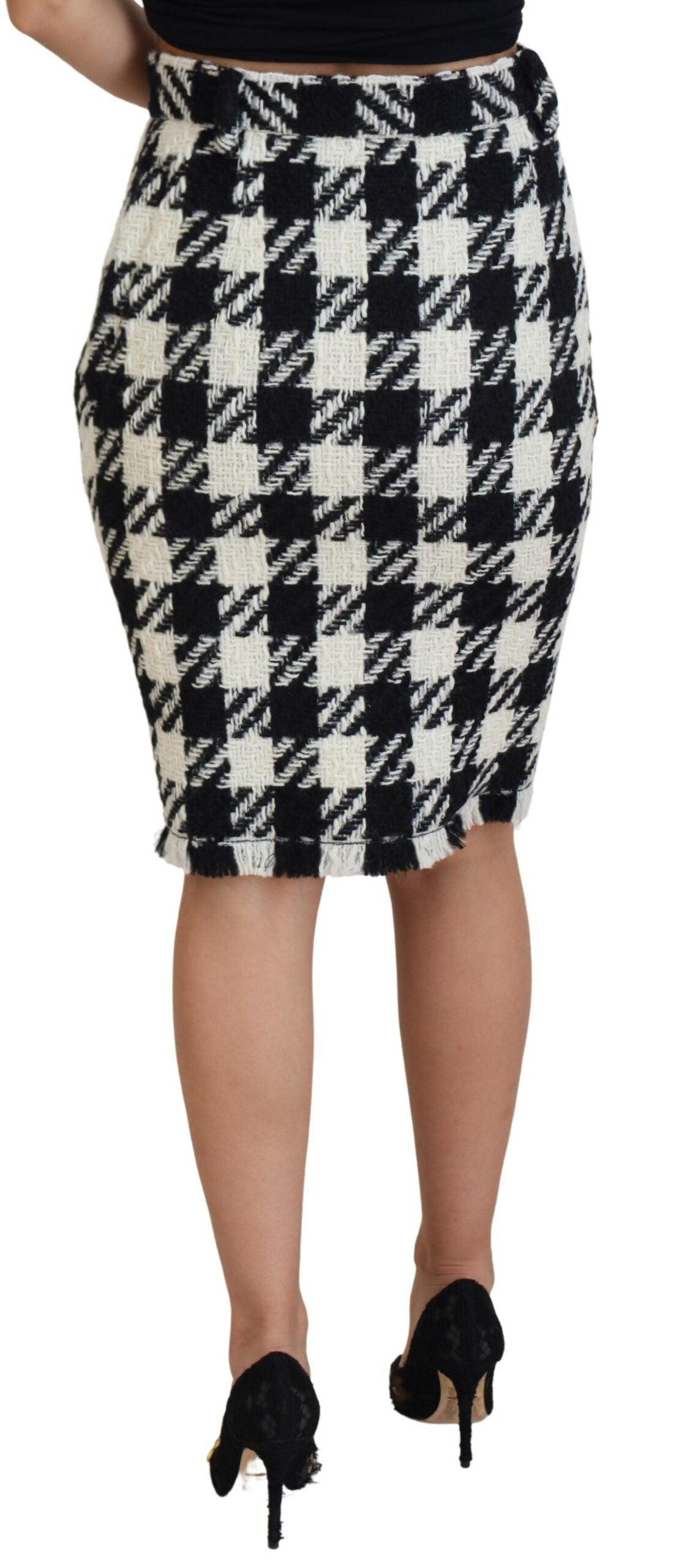 Black White Houndstooth High Waist Skirt