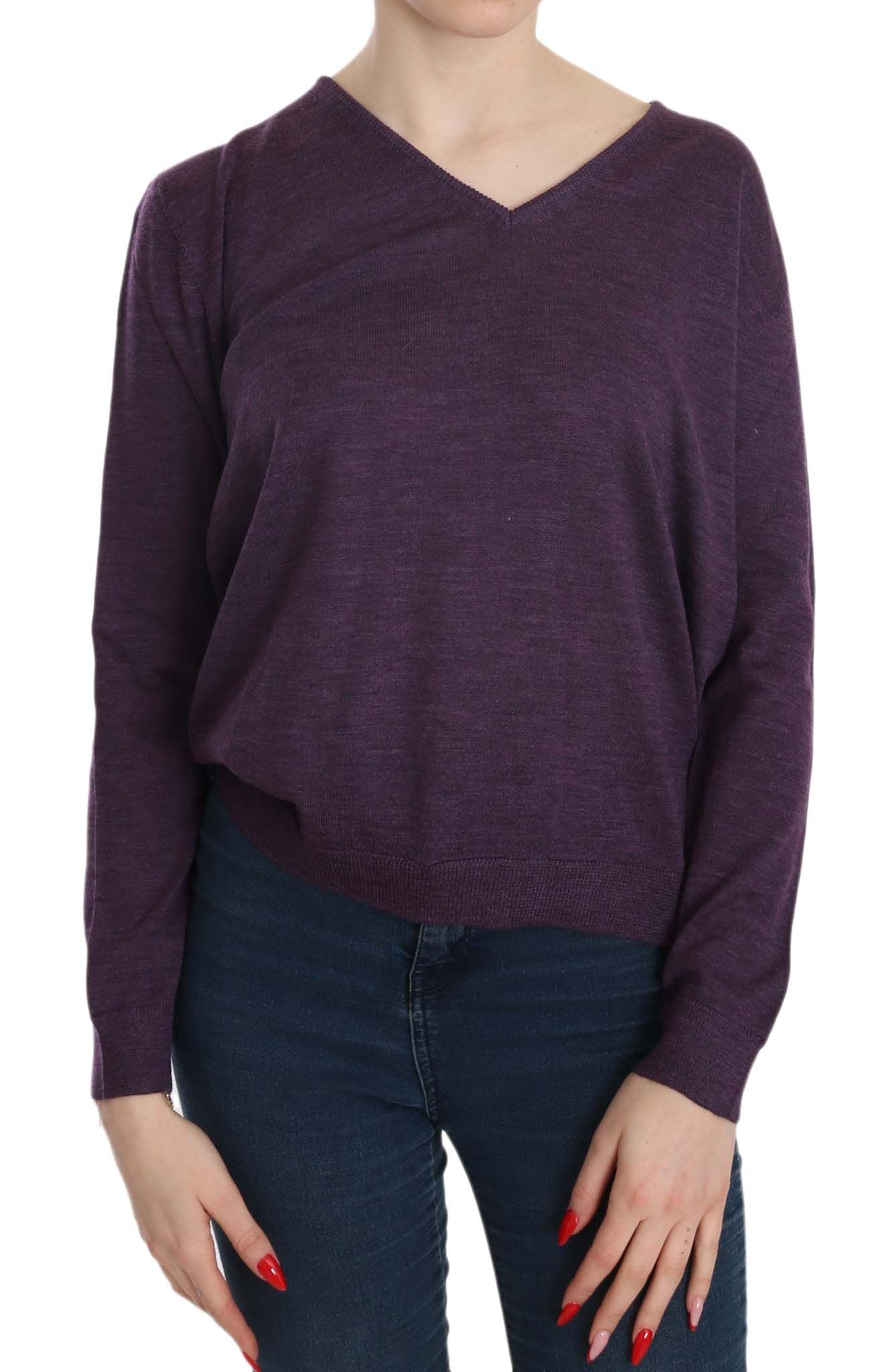 Purple V-neck Long Sleeve Pullover Top