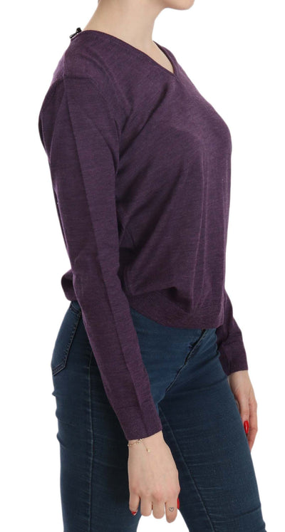 Purple V-neck Long Sleeve Pullover Top