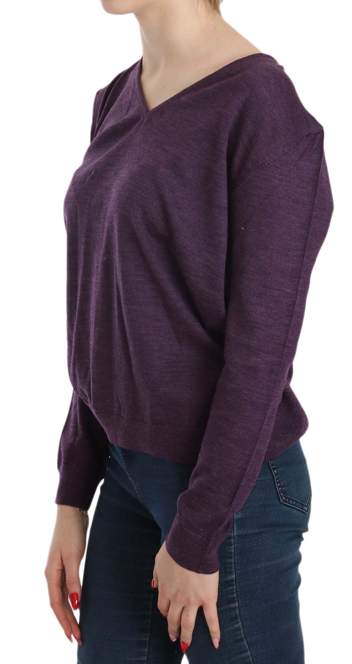 Purple V-neck Long Sleeve Pullover Top