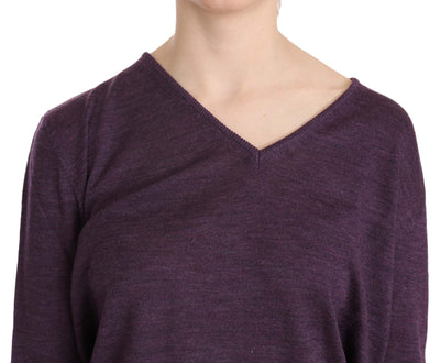 Purple V-neck Long Sleeve Pullover Top