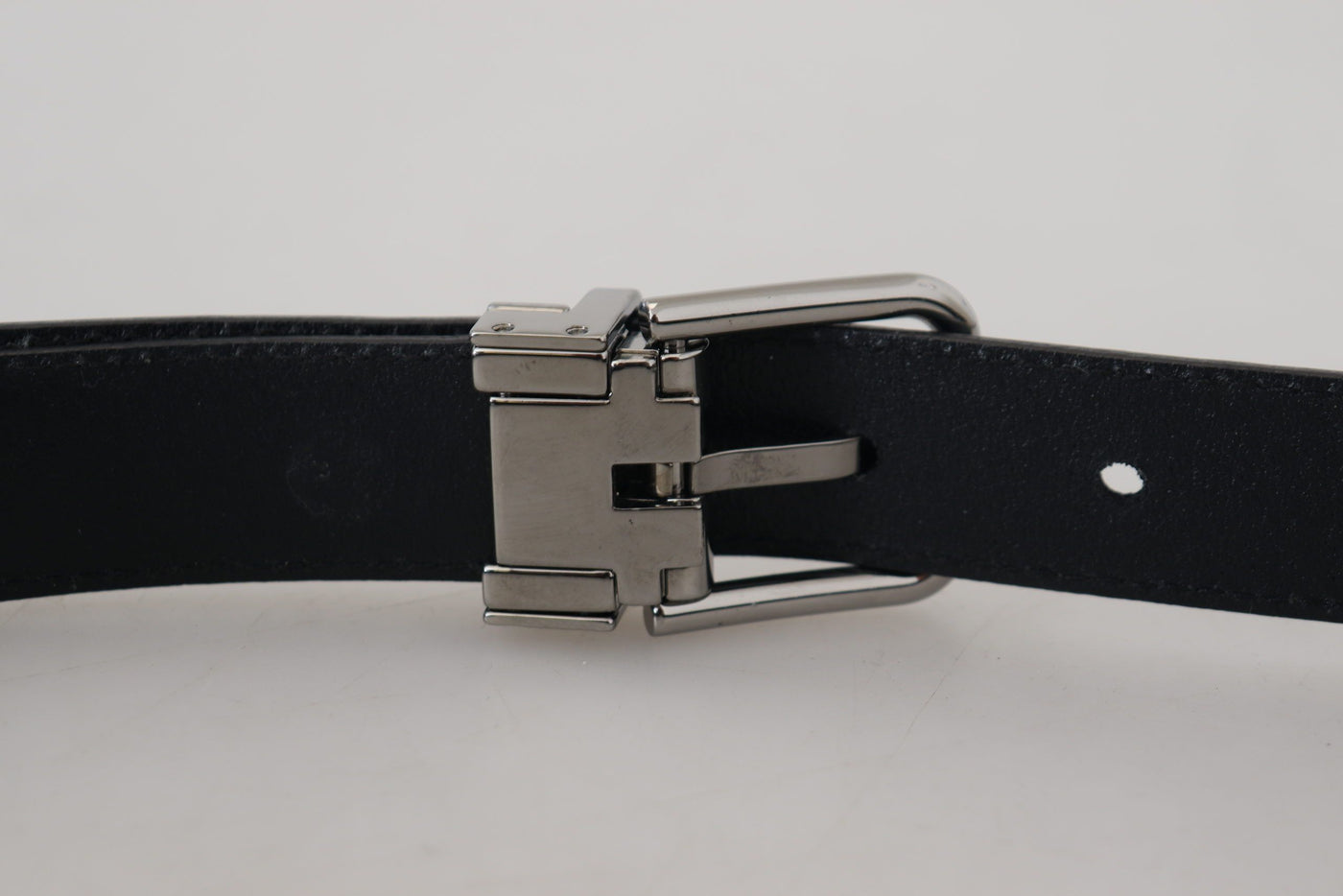 Blue Calf Leather Silver Tone Metal Buckle Belt