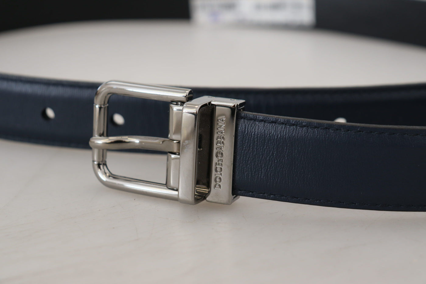 Blue Calf Leather Silver Tone Metal Buckle Belt