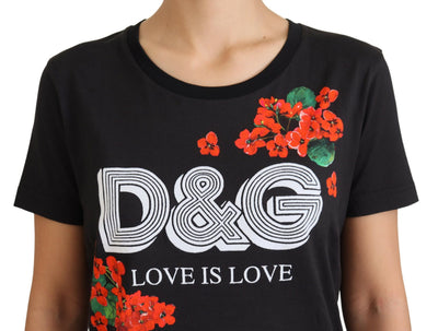 Black Floral DG Logo Print Short Sleeves Top