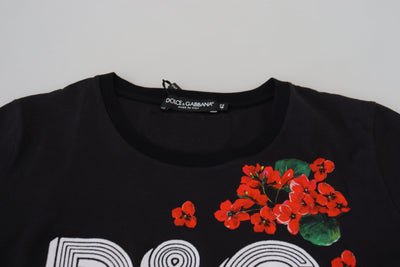 Black Floral DG Logo Print Short Sleeves Top