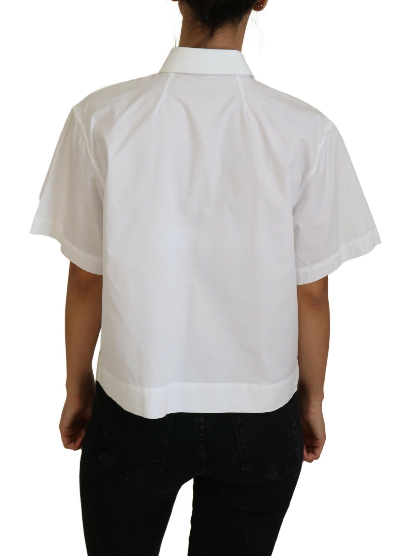 White Cotton Button Front Short Sleeve Top