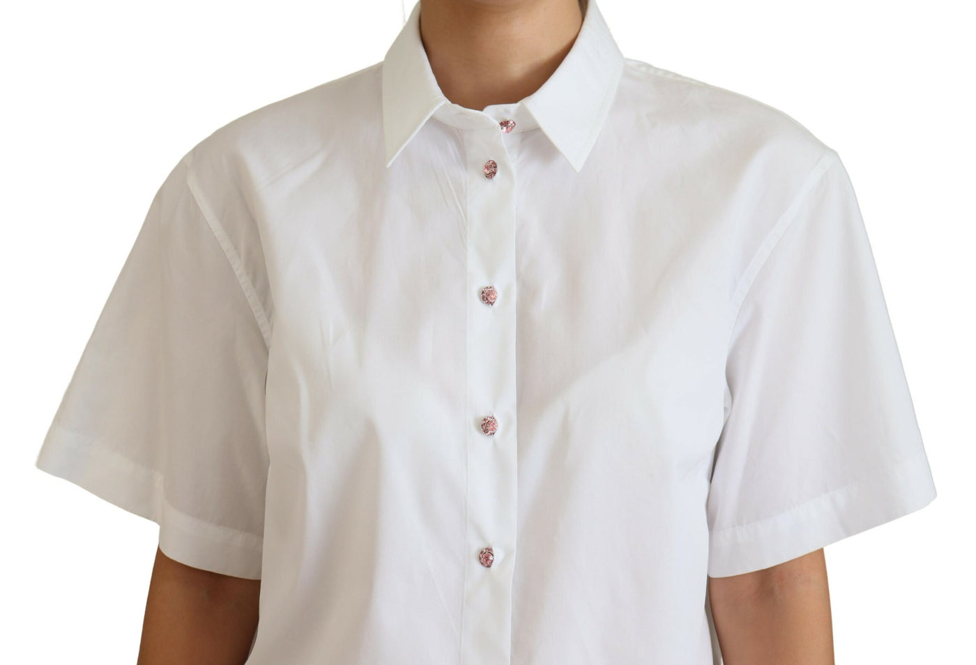 White Cotton Button Front Short Sleeve Top