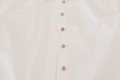 White Cotton Button Front Short Sleeve Top