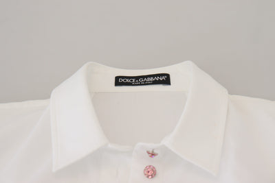 White Cotton Button Front Short Sleeve Top