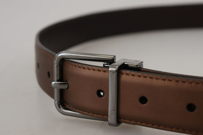 Bronze Leather Silver Tone Metal Buckle Men