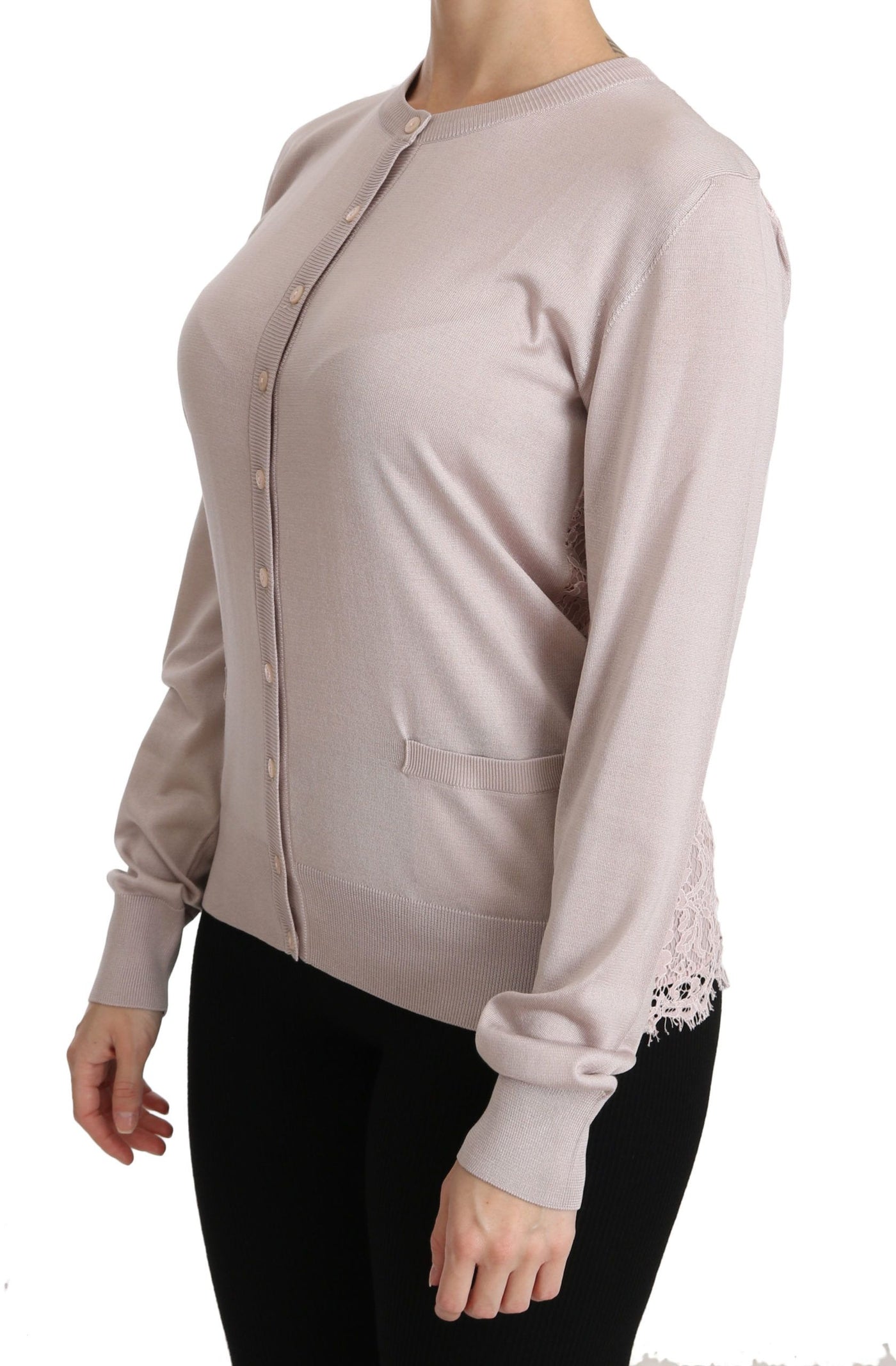 Silk Pink Long Sleeve Lace Top Sweater