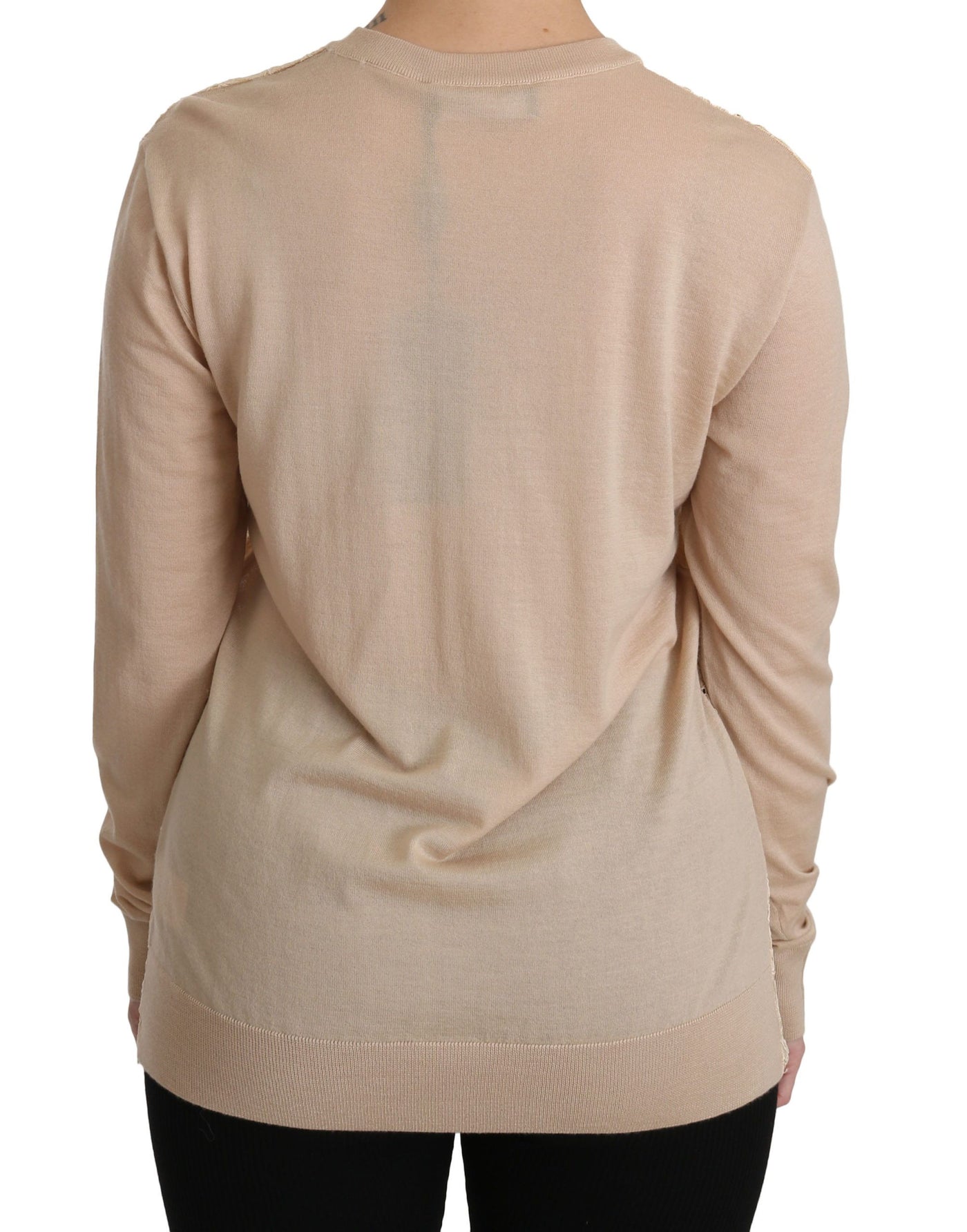 Beige Lace Long Sleeve Top Cashmere Blouse