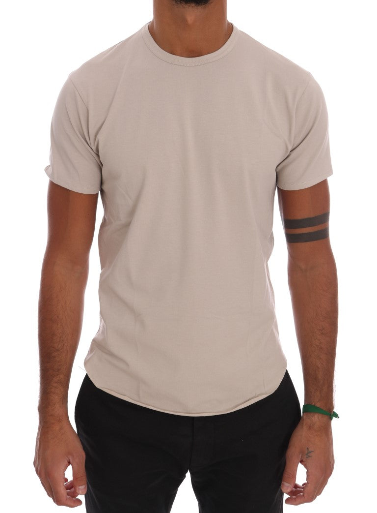 Beige Cotton Stretch Crew Neck T-shirt