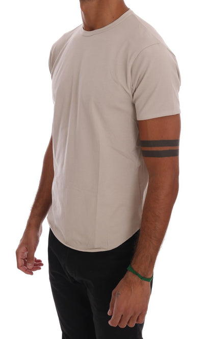 Beige Cotton Stretch Crew Neck T-shirt