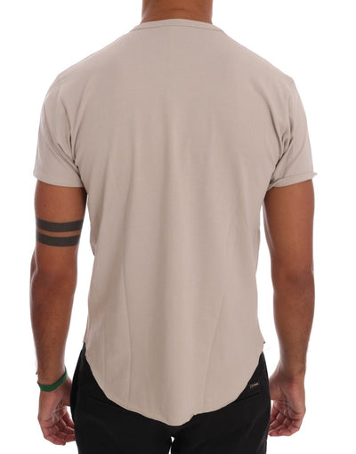 Beige Cotton Stretch Crew Neck T-shirt