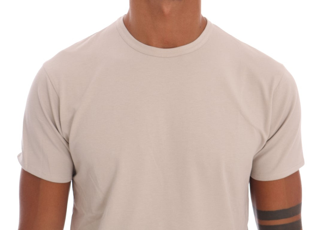 Beige Cotton Stretch Crew Neck T-shirt