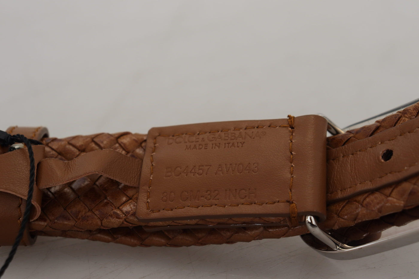 Brown Weaved Leather DG Logo Metal Buckle