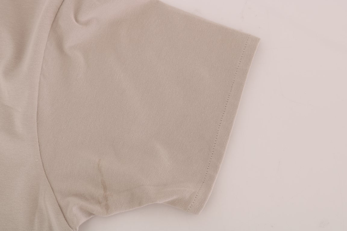 Beige Cotton Stretch Crew Neck T-shirt