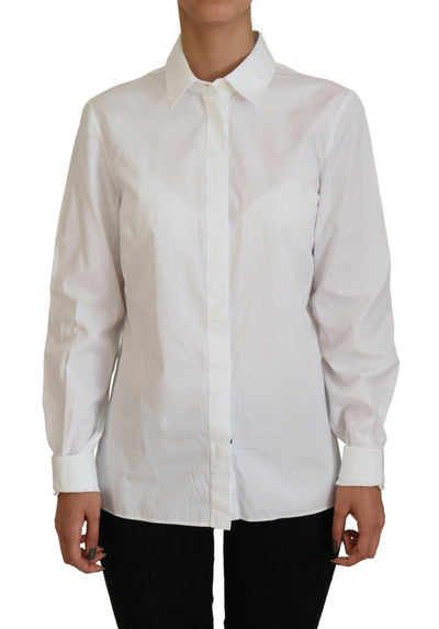 White Cotton Collared Long Sleeves Formal Top