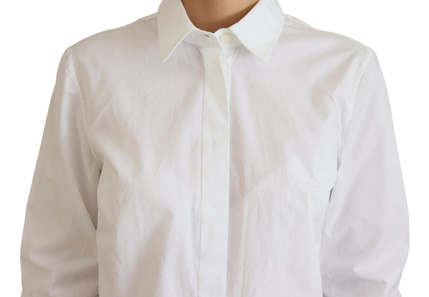 White Cotton Collared Long Sleeves Formal Top