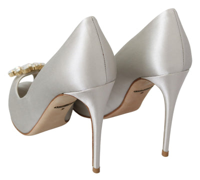 White Crystals Peep Toe Heels Satin Pumps Shoes