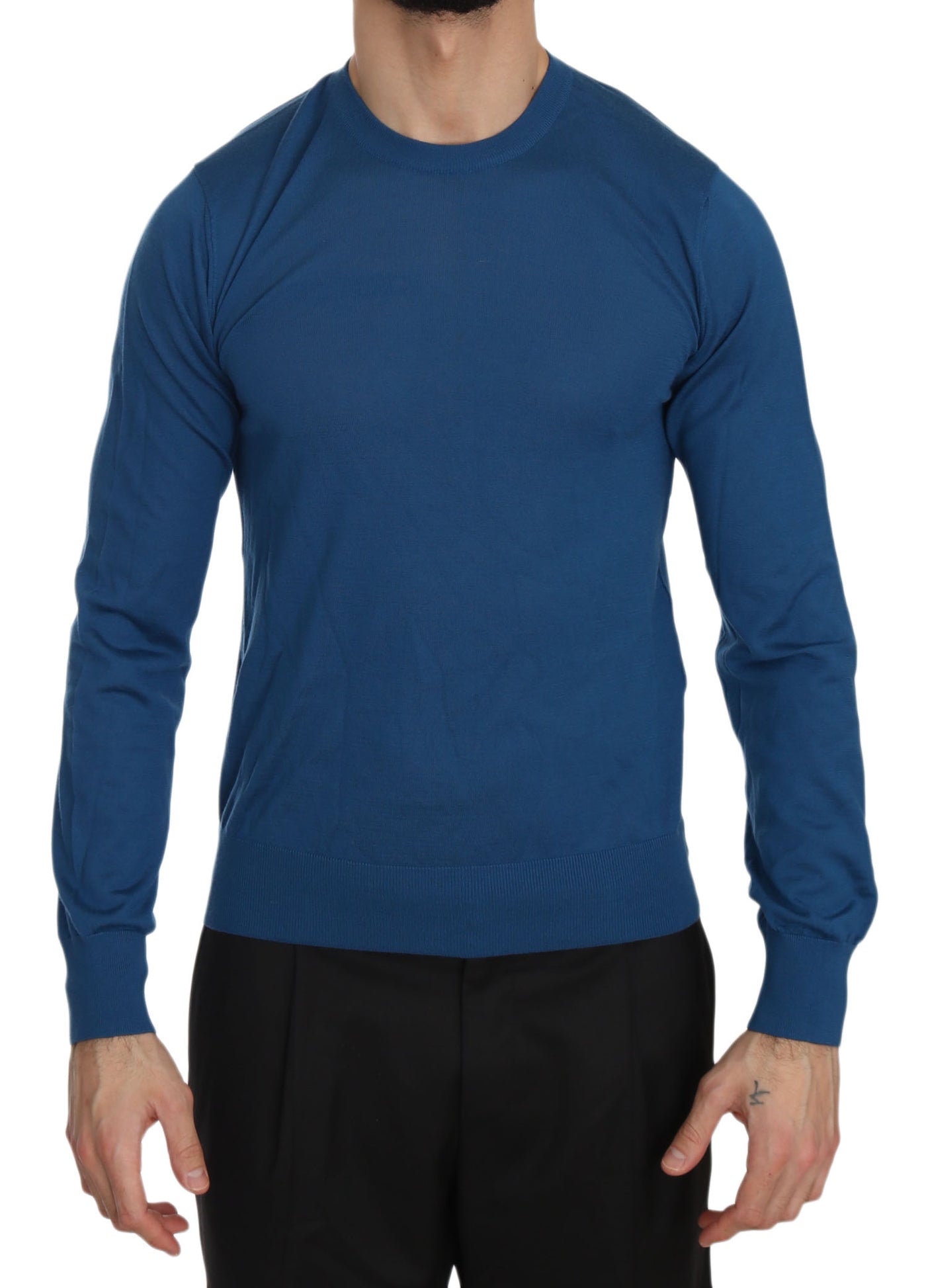 Blue Cashmere Crewneck Pullover Sweater