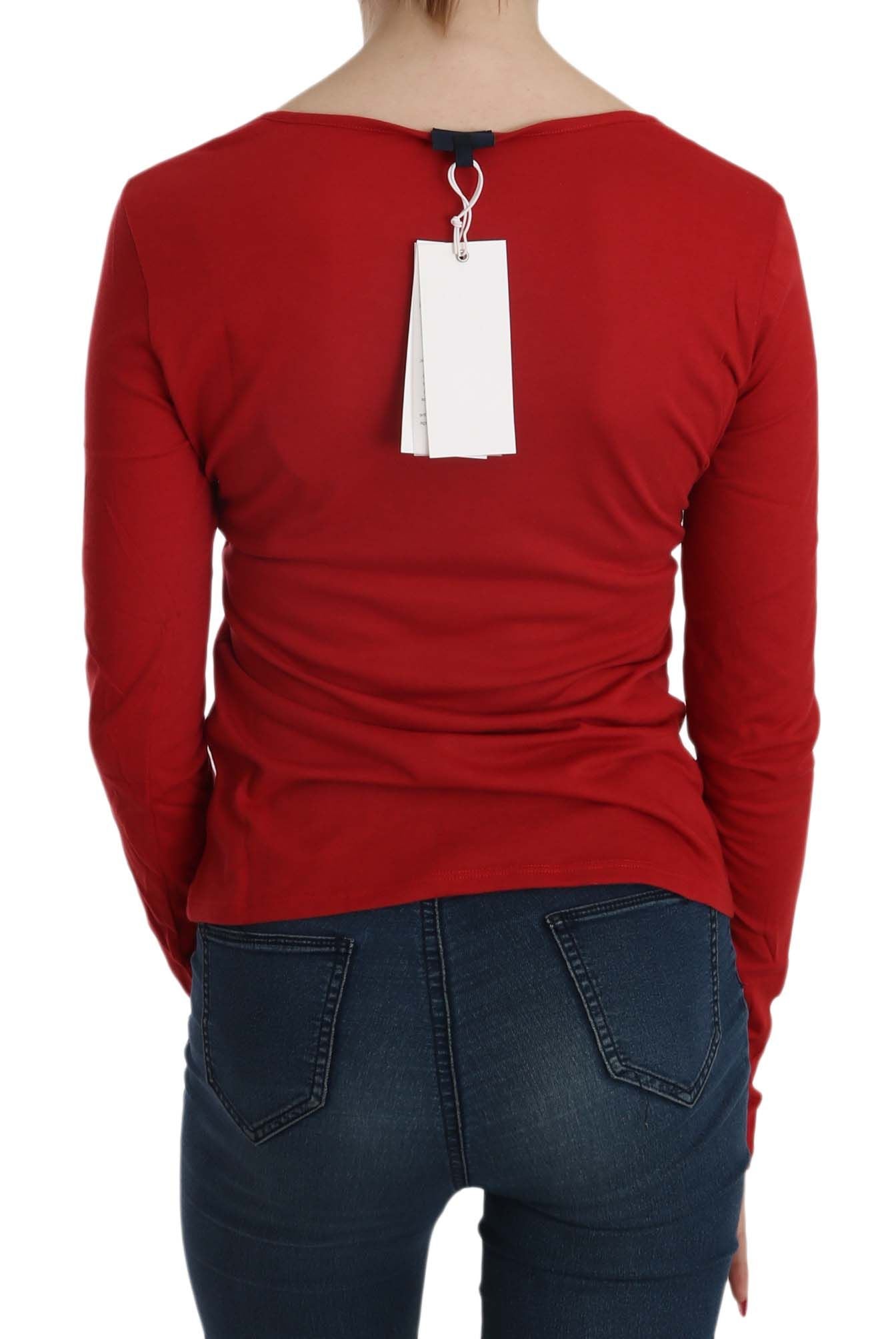 Red Crystal Embellished Long Sleeve Blouse