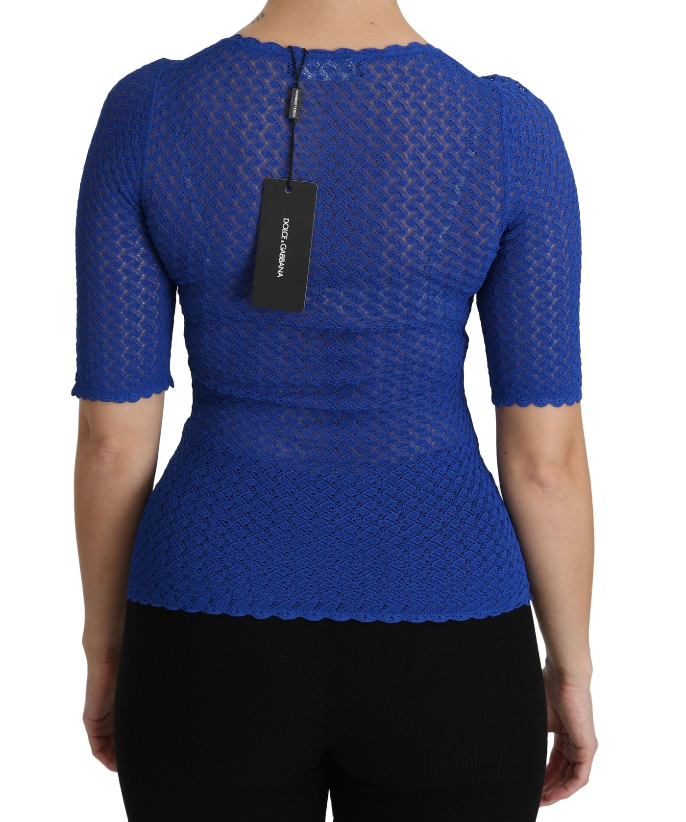 Blue See Through Round Neck Top Viscose Blouse