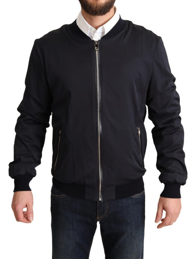 Blue Silk Coat Short Bomber Men Jacket