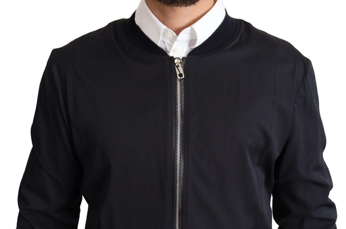 Blue Silk Coat Short Bomber Men Jacket