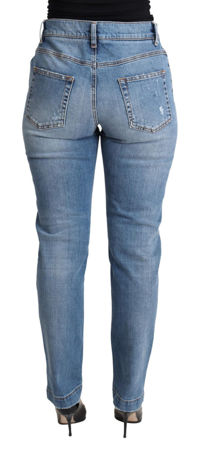 Blue Tattered Skinny Denim Cotton Blend Jeans