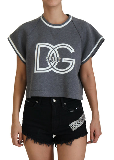 Gray DG Logo Print Casual Blouse Cropped Top