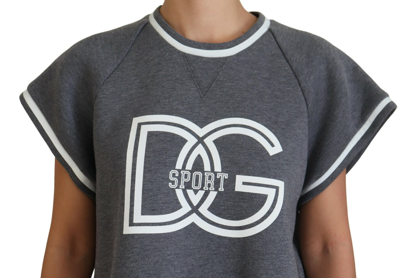 Gray DG Logo Print Casual Blouse Cropped Top