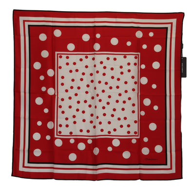 Red Polka Dots Silk Square Foulard Wrap Scarf